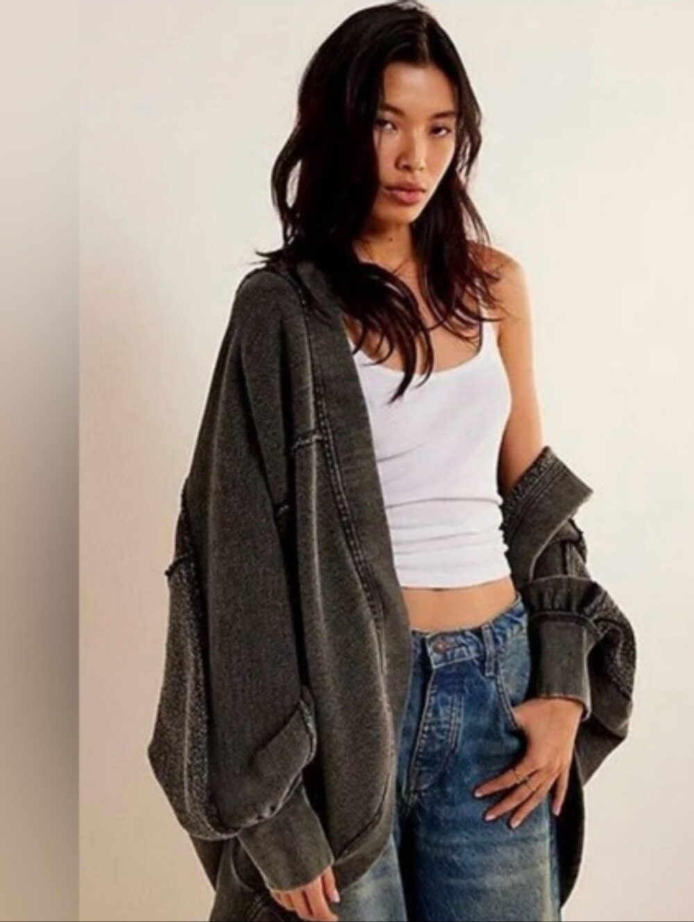 We The Free Forever Yours Cardi Washed Black Oversized Hooded
